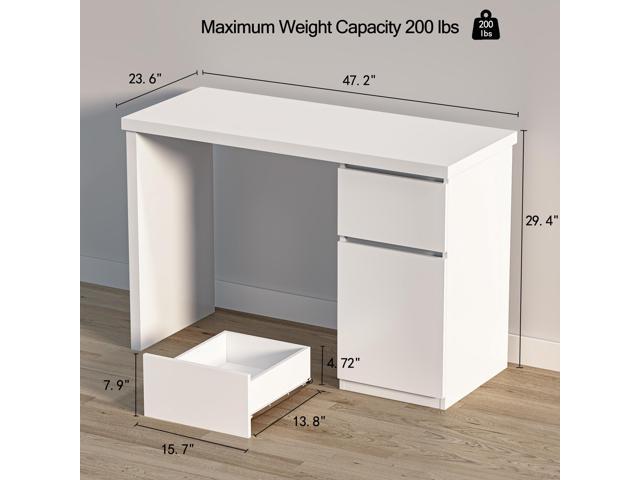 White Desk with Drawers, 47 Inch Small Computer Desk with Storage, Cute Home Office Desk for Study, Vanity, Gaming, Modern Computer Desk for...