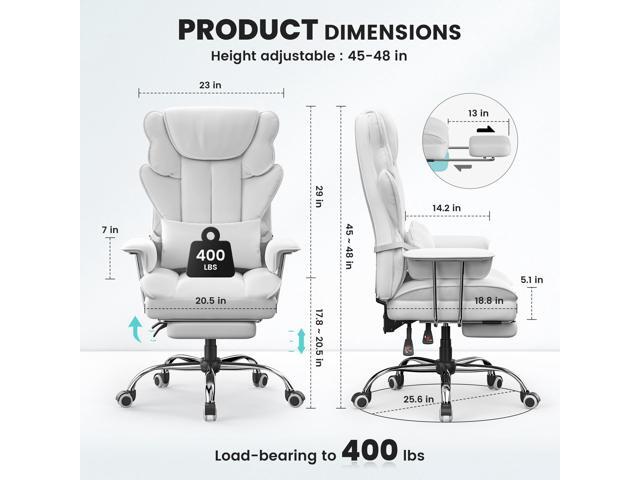 Big and Tall Office Chair with Footrest - Ergonomic PU Leather Executive Desk Chair, Adjustable Lumbar Support Pillow and Easy and Clean Design...