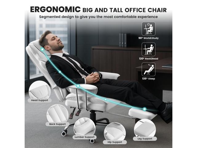 Big and Tall Office Chair with Footrest - Ergonomic PU Leather Executive Desk Chair, Adjustable Lumbar Support Pillow and Easy and Clean Design...