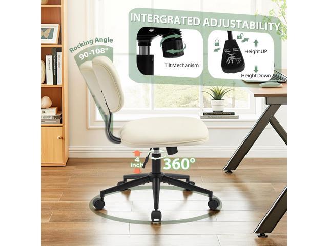 Armless Desk Chair 20' Wide, Home Office Chairs No Arms with Wheels, Leather Upholstered Cute Vanity Chair with Back Swivel Rolling for Bedroom...