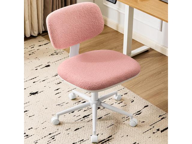Home Office Chair No Arms with Wheels, Armless Desk Chairs Comfy Cute Pink Vanity Chair 20.1' Wide with Back Lumbar Support, Adjustable Height...