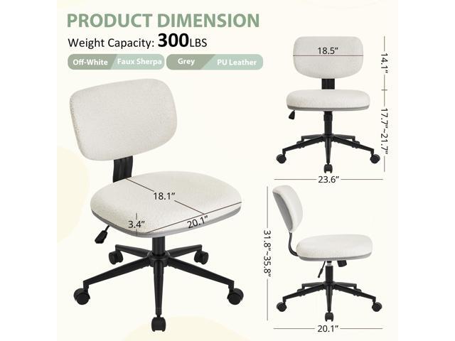 Home Office Chair No Arms with Wheels, 20.1' Wide Armless Office Desk Chairs Comfy Cute Vanity Chair with Back, Adjustable Height Swivel Rolling...