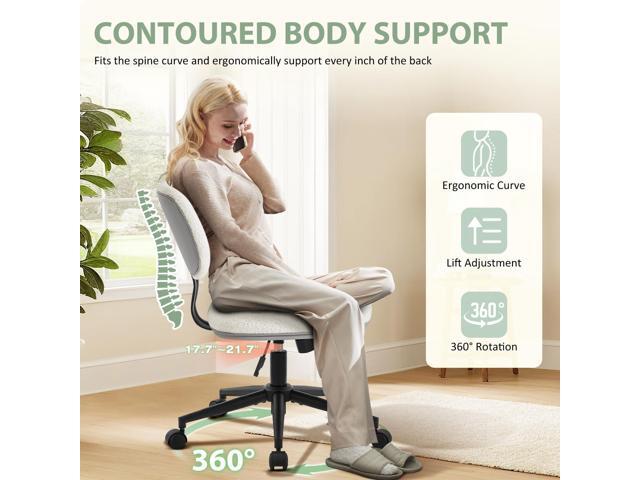 Home Office Chair No Arms with Wheels, 20.1' Wide Armless Office Desk Chairs Comfy Cute Vanity Chair with Back, Adjustable Height Swivel Rolling...