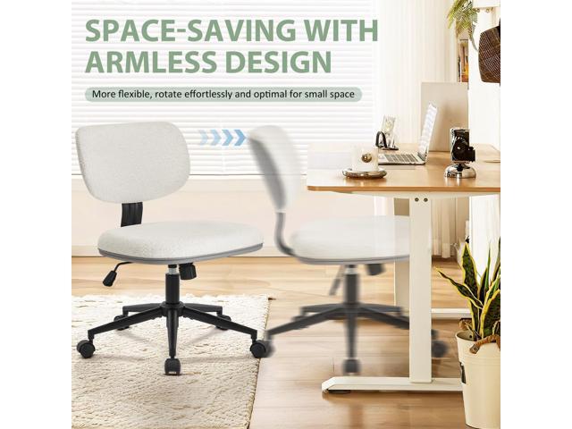 Home Office Chair No Arms with Wheels, 20.1' Wide Armless Office Desk Chairs Comfy Cute Vanity Chair with Back, Adjustable Height Swivel Rolling...