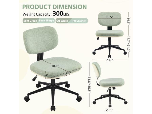 Armless 20' Wide Office Desk Chair, Comfy Cute Vanity Chair No Arms with Wheels Lumbar Support, Adjustable Height Swivel Rolling for Home Office...