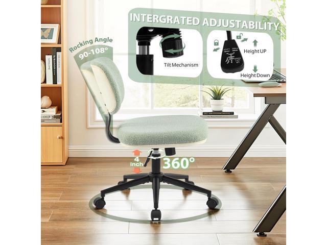 Armless 20' Wide Office Desk Chair, Comfy Cute Vanity Chair No Arms with Wheels Lumbar Support, Adjustable Height Swivel Rolling for Home Office...