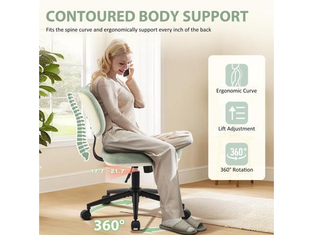 Armless 20' Wide Office Desk Chair, Comfy Cute Vanity Chair No Arms with Wheels Lumbar Support, Adjustable Height Swivel Rolling for Home Office...