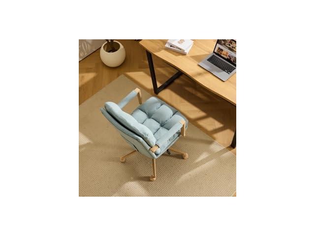 VINGLI Comfy Linen Office Desk Chair With Wheels &Detachable Cushions& Wood-like Armrests,Swivel Small Computer Task Chair,Adjustable for Girl...