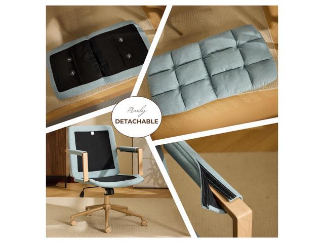 VINGLI Comfy Linen Office Desk Chair With Wheels &Detachable Cushions& Wood-like Armrests,Swivel Small Computer Task Chair,Adjustable for Girl...