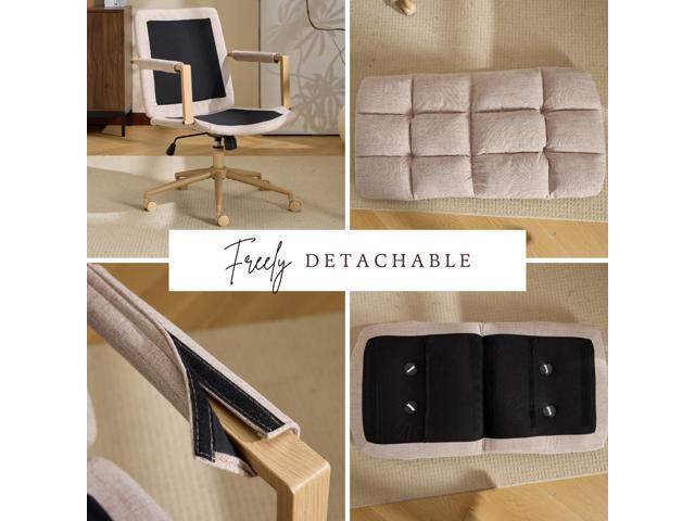 VINGLI Comfy Linen Office Desk Chair with Wheels & Detachable Cushions & Wood-Like Armrests,Swivel Small Computer Task Chair,Adjustable for Girl...