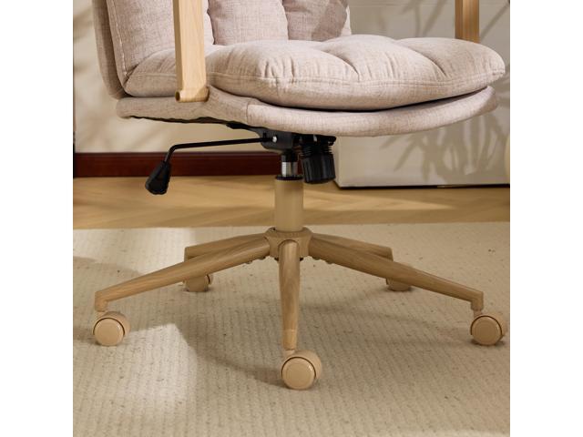 VINGLI Comfy Linen Office Desk Chair with Wheels & Detachable Cushions & Wood-Like Armrests,Swivel Small Computer Task Chair,Adjustable for Girl...