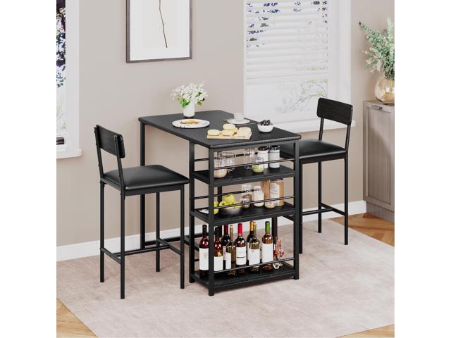 Dining Table Set for 2 with 3 Storage Shelves, 3-Piece Counter Height Kitchen Table Set with 2 Upholstered Bar Stools, Bar Table and Chairs Set for...