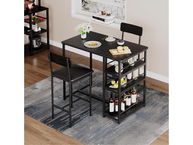 Dining Table Set for 2 with 3 Storage Shelves, 3-Piece Counter Height Kitchen Table Set with 2 Upholstered Bar Stools, Bar Table and Chairs Set for...