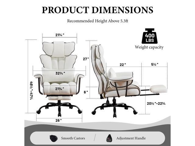 Furniliving Big and Tall Office Chair 400lbs, Executive Office Desk Chair Wide Seat, Reclining Adjustable, Lumbar Support, High Back Leather Gaming...