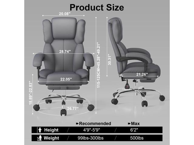 Big and Tall Office Chair, Executive Home Office Desk Chair, Leather Computer Chair with Retractable Footrest, Adjustable Headrest and Reclining...