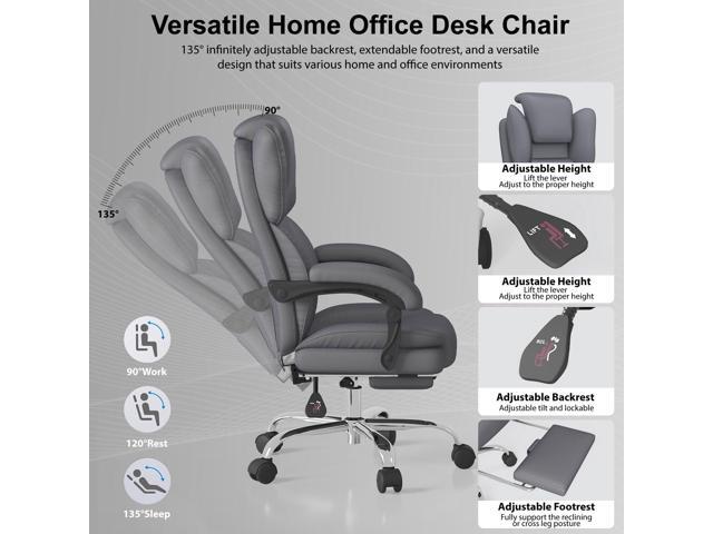 Big and Tall Office Chair, Executive Home Office Desk Chair, Leather Computer Chair with Retractable Footrest, Adjustable Headrest and Reclining...