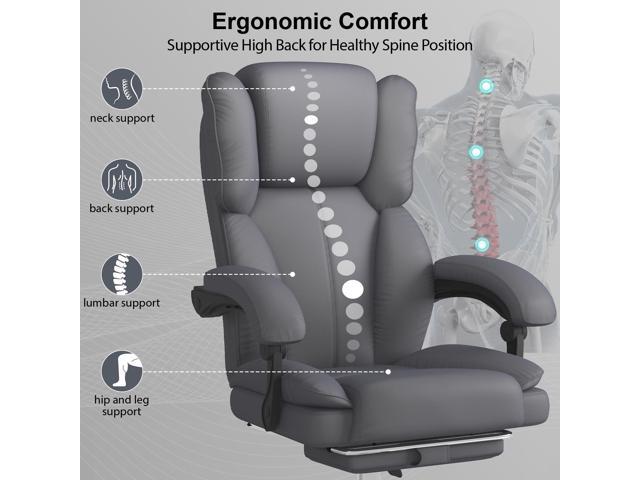 Big and Tall Office Chair, Executive Home Office Desk Chair, Leather Computer Chair with Retractable Footrest, Adjustable Headrest and Reclining...