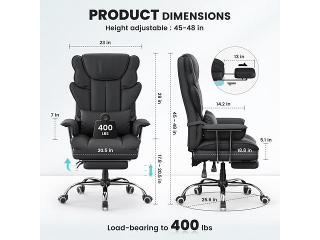 Big and Tall Office Chair with Footrest - Ergonomic PU Leather Executive Desk Chair, Adjustable Lumbar Support Pillow and Easy and Clean Design...