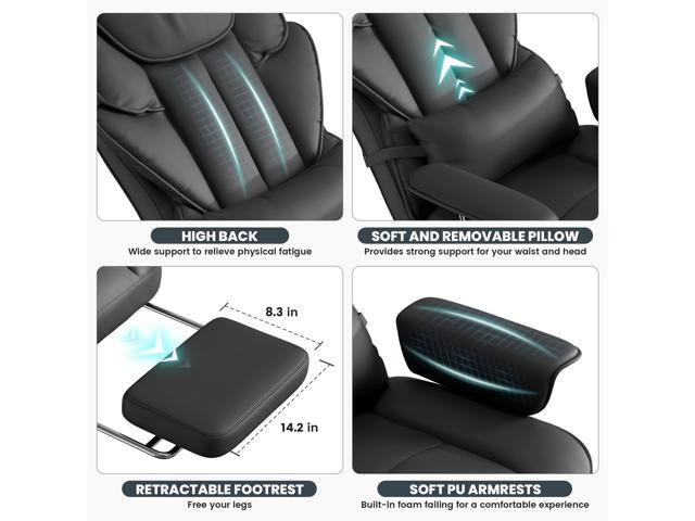 Big and Tall Office Chair with Footrest - Ergonomic PU Leather Executive Desk Chair, Adjustable Lumbar Support Pillow and Easy and Clean Design...