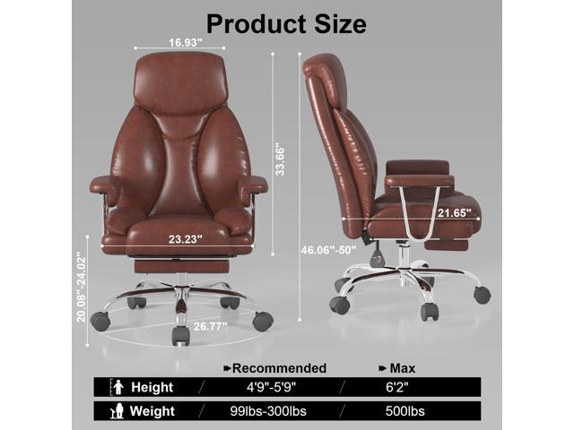 Big and Tall Office Chair, Executive Home Office Desk Chair, Comfy Leather High-Back Reclining Computer Chair with Retractable Footrest and Padded...
