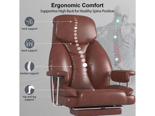 Big and Tall Office Chair, Executive Home Office Desk Chair, Comfy Leather High-Back Reclining Computer Chair with Retractable Footrest and Padded...