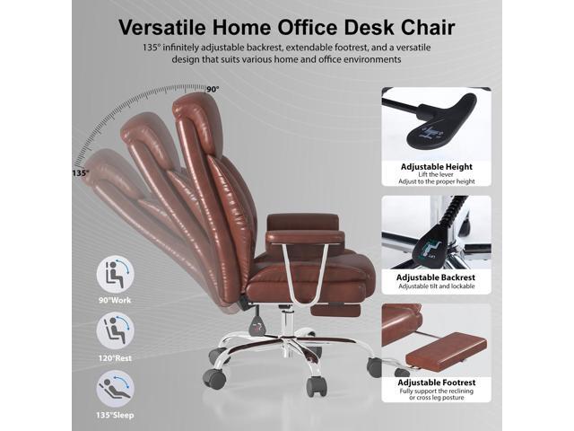 Big and Tall Office Chair, Executive Home Office Desk Chair, Comfy Leather High-Back Reclining Computer Chair with Retractable Footrest and Padded...
