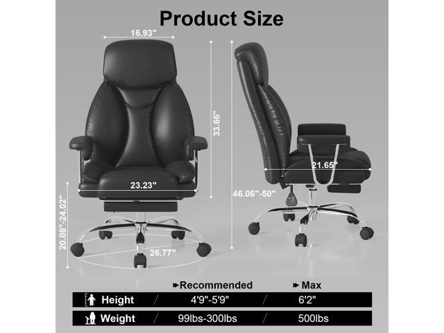 Big and Tall Office Chair, Executive Home Office Desk Chair, Comfy Leather High-Back Reclining Computer Chair with Retractable Footrest and Padded...