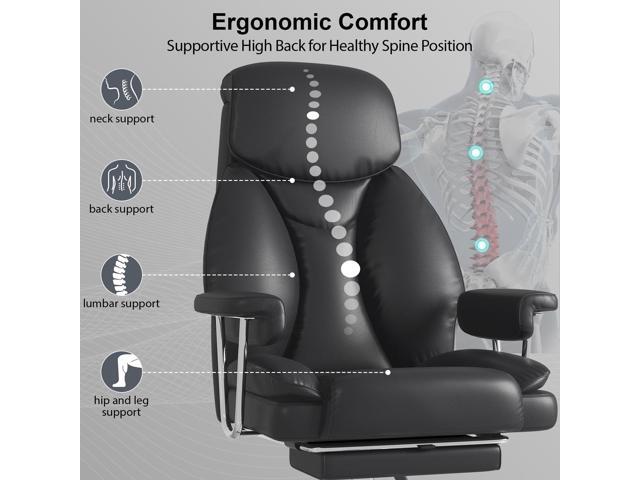 Big and Tall Office Chair, Executive Home Office Desk Chair, Comfy Leather High-Back Reclining Computer Chair with Retractable Footrest and Padded...