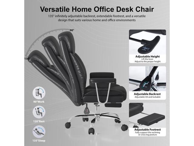 Big and Tall Office Chair, Executive Home Office Desk Chair, Comfy Leather High-Back Reclining Computer Chair with Retractable Footrest and Padded...