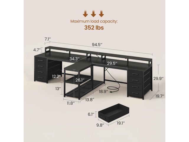 SEDETA 94.5' 2 Person Gaming Desk, Long Office Computer Desk with 8 Drawers & LED Light, Two Person Desk with Storage, Power Strip & Monitor Shelf...