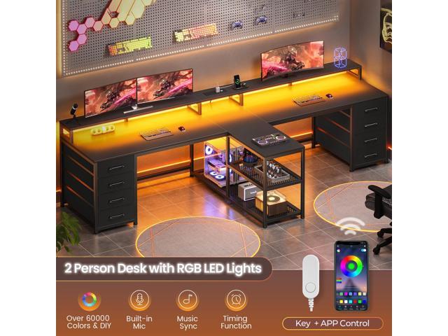 SEDETA 94.5' 2 Person Gaming Desk, Long Office Computer Desk with 8 Drawers & LED Light, Two Person Desk with Storage, Power Strip & Monitor Shelf...