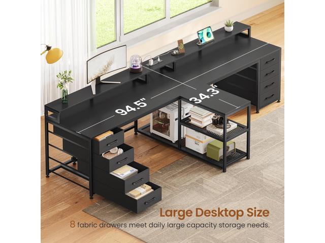 SEDETA 94.5' 2 Person Gaming Desk, Long Office Computer Desk with 8 Drawers & LED Light, Two Person Desk with Storage, Power Strip & Monitor Shelf...