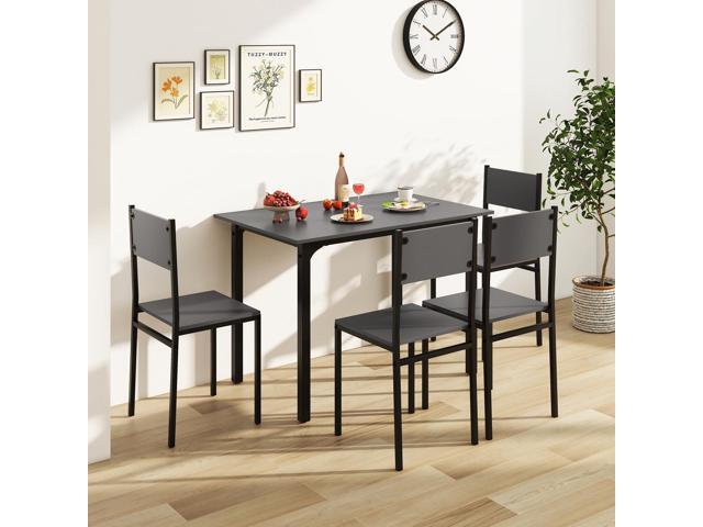 COSTWAY Dining Table Set for 4, Rectangular Kitchen Table and Chairs Set with Backrest, Metal Frame, Space-Saving Dinette Set, Breakfast Nook Table...