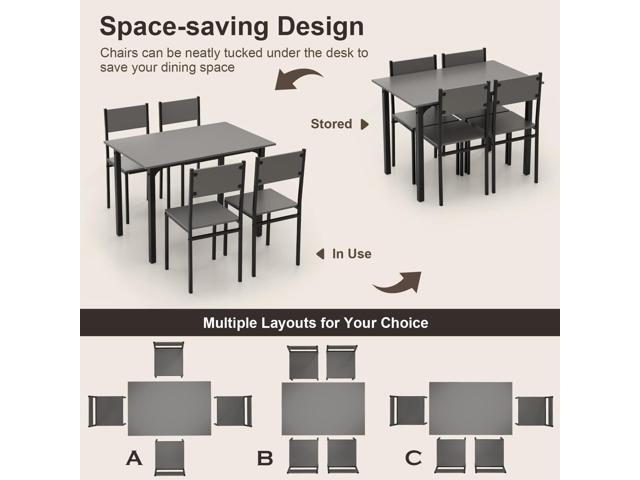 COSTWAY Dining Table Set for 4, Rectangular Kitchen Table and Chairs Set with Backrest, Metal Frame, Space-Saving Dinette Set, Breakfast Nook Table...