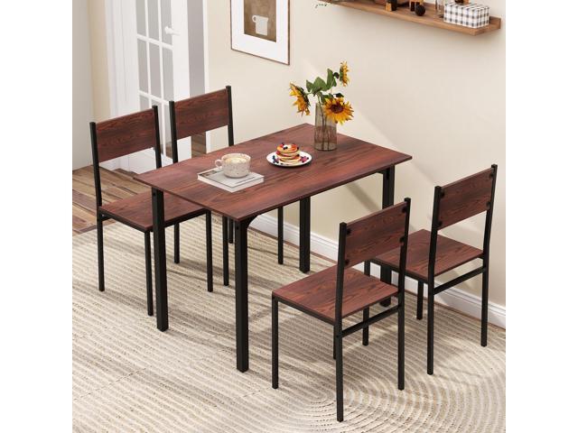 COSTWAY Dining Table Set for 4, Rectangular Kitchen Table and Chairs Set with Backrest, Metal Frame, Space-Saving Dinette Set, Breakfast Nook Table...