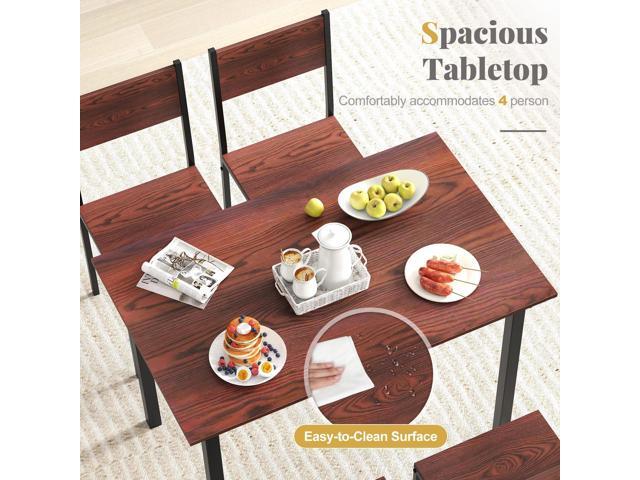 COSTWAY Dining Table Set for 4, Rectangular Kitchen Table and Chairs Set with Backrest, Metal Frame, Space-Saving Dinette Set, Breakfast Nook Table...