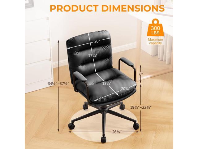 Furniliving Leather Home Desk Chair, Comfortable Executive Office Chair with Wheels, Ergonomic Computer Task Chair Adjustable Height, Black