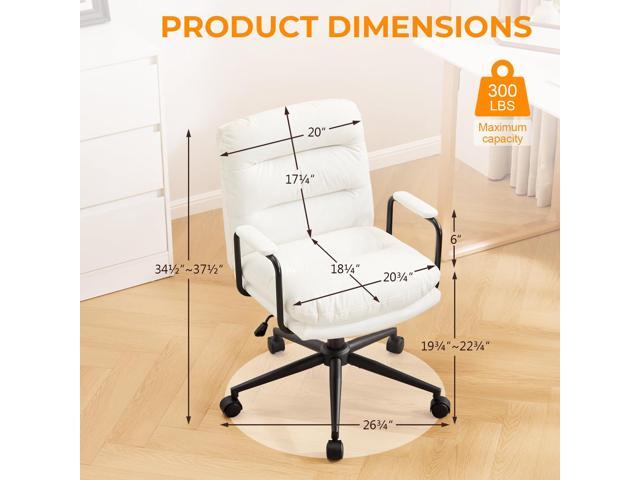 Furniliving Leather Home Desk Chair, Comfortable Executive Office Chair with Wheels, Ergonomic Computer Task Chair Adjustable Height, White