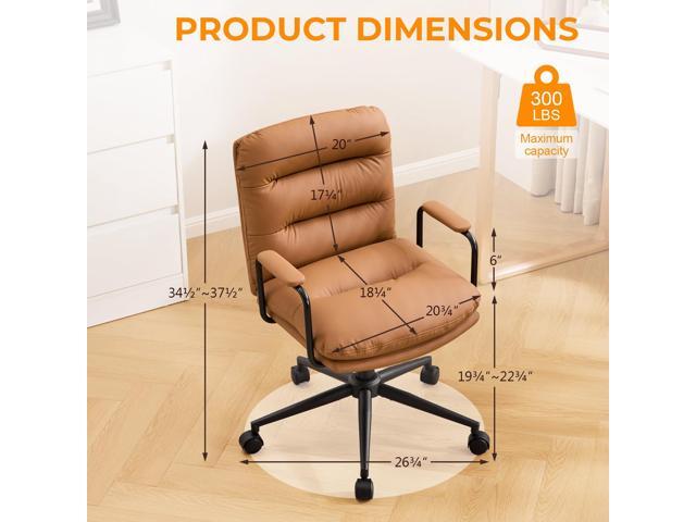 Furniliving Leather Home Desk Chair, Comfortable Executive Office Chair with Wheels, Ergonomic Computer Task Chair Adjustable Height, Brown