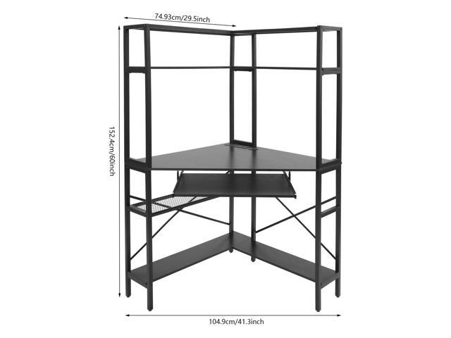 Corner Desk, Triangle Corner Computer Desk with Keyboard Tray and USB Ports, Small Computer Desk with Hutch and LED Lights ComputerDesk for Small...