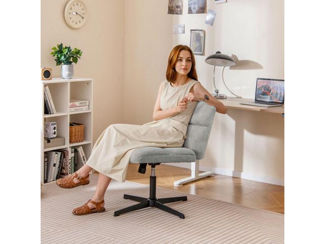 Giantex Criss Cross Chair, Armless Cross Legged Office Chair, Faux Fur Adjustable Swivel Ergonomic Desk Seat No Wheels, Modern Wide Makeup Task...