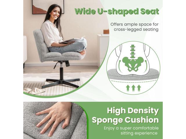 Giantex Criss Cross Chair, Armless Cross Legged Office Chair, Faux Fur Adjustable Swivel Ergonomic Desk Seat No Wheels, Modern Wide Makeup Task...