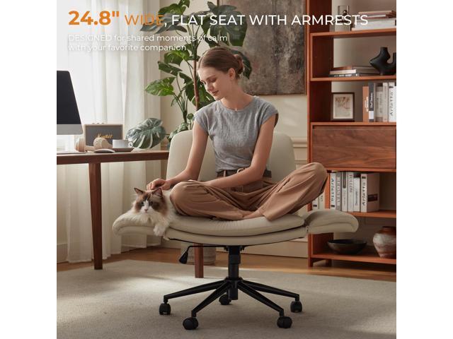 Dowinx Criss Cross Chair with Five-Level Adjustable Arms and Wheels - Comfortable Ergonomic PU Leather Swivel Vanity Chair - Computer Makeup Gaming...