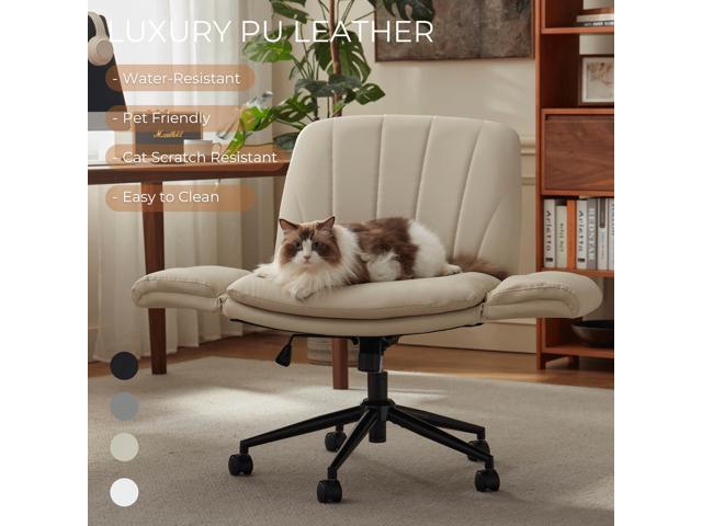 Dowinx Criss Cross Chair with Five-Level Adjustable Arms and Wheels - Comfortable Ergonomic PU Leather Swivel Vanity Chair - Computer Makeup Gaming...