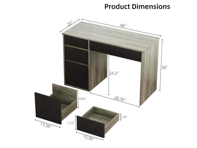 4 EVER WINNER Computer Desk with Drawers, 48 Inch Small Desk with Drawers and Storage Cabinet, Wood Desk with Hidden Handle for Living Room,...