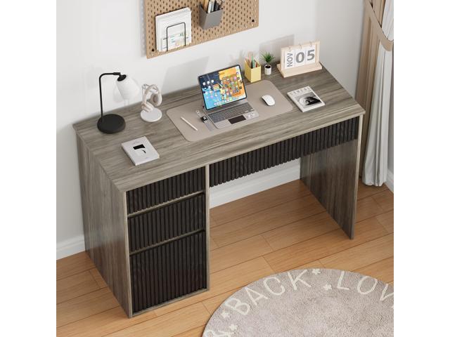 4 EVER WINNER Computer Desk with Drawers, 48 Inch Small Desk with Drawers and Storage Cabinet, Wood Desk with Hidden Handle for Living Room,...
