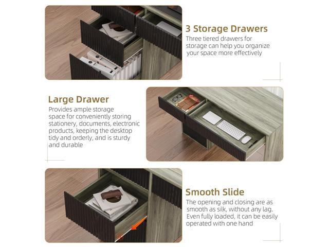 4 EVER WINNER Computer Desk with Drawers, 48 Inch Small Desk with Drawers and Storage Cabinet, Wood Desk with Hidden Handle for Living Room,...