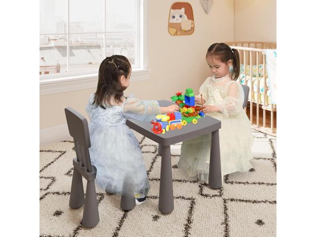KOTEK Kids Table and Chair Set, 3 Piece Plastic Toddler Table and Chairs for Art Craft, Reading, Drawing, Snack Time, Playroom, Preschool,...