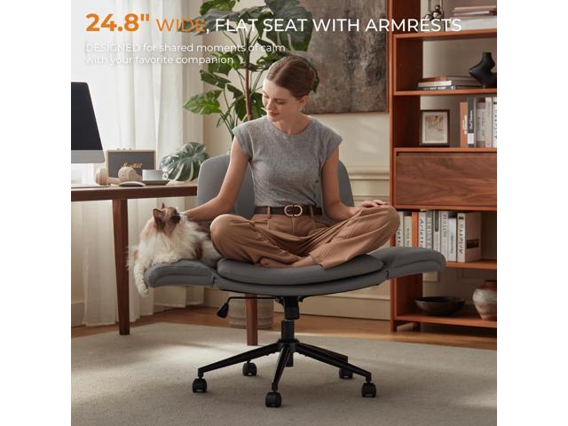 Dowinx Criss Cross Chair with Five-Level Adjustable Arms and Wheels - Comfortable Ergonomic PU Leather Swivel Vanity Chair - Computer Makeup Gaming...