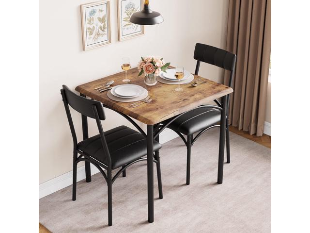 3-Piece Dining Table Set for 2, Kitchen Table Set with 2 Upholstered Chairs, Square Dining Table Set for Apartment, Studio, Small Space, Brown